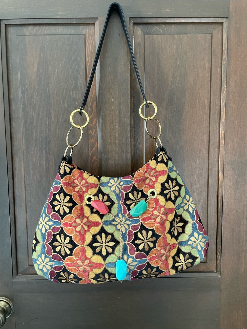 Vintage Bohemian Mosaic Tapestry Floral Multi-Color Shoulder Bag